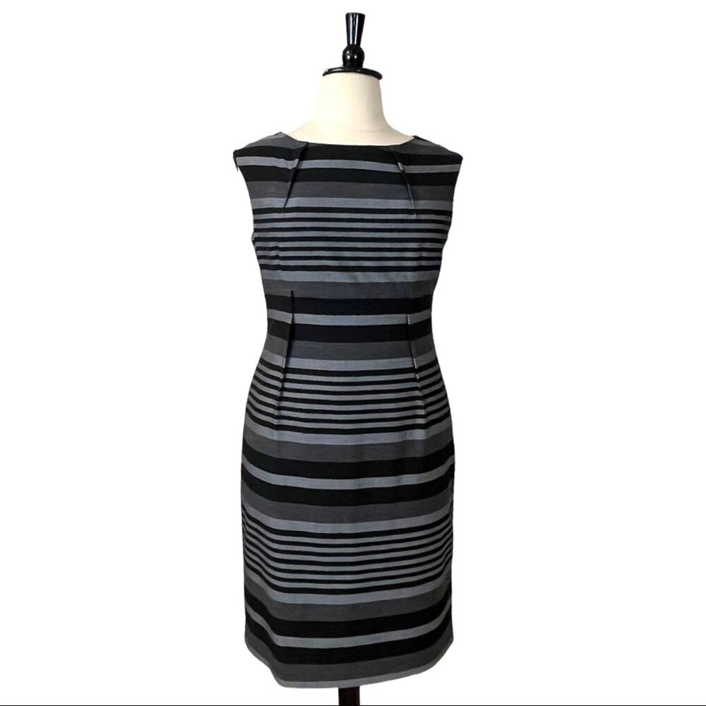 Calvin Klein Sheath Dress Sleeveless Black Gray Stripe Women's Size 14 Plus